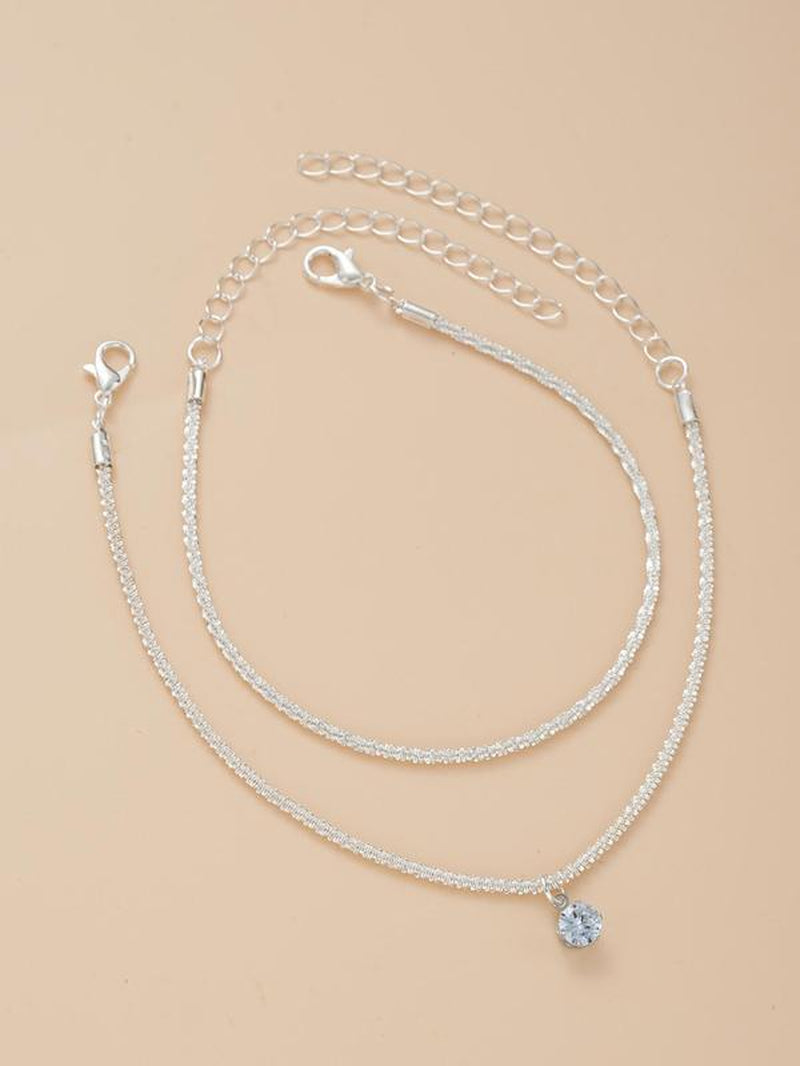 Women'S Elegant Rhinestone Sparkle Decorated Adjustable Anklet (2Counts/Set), Exquisite Trendy Anklet, Fashionable Body Jewelry for Women & Girls, Gift Ready