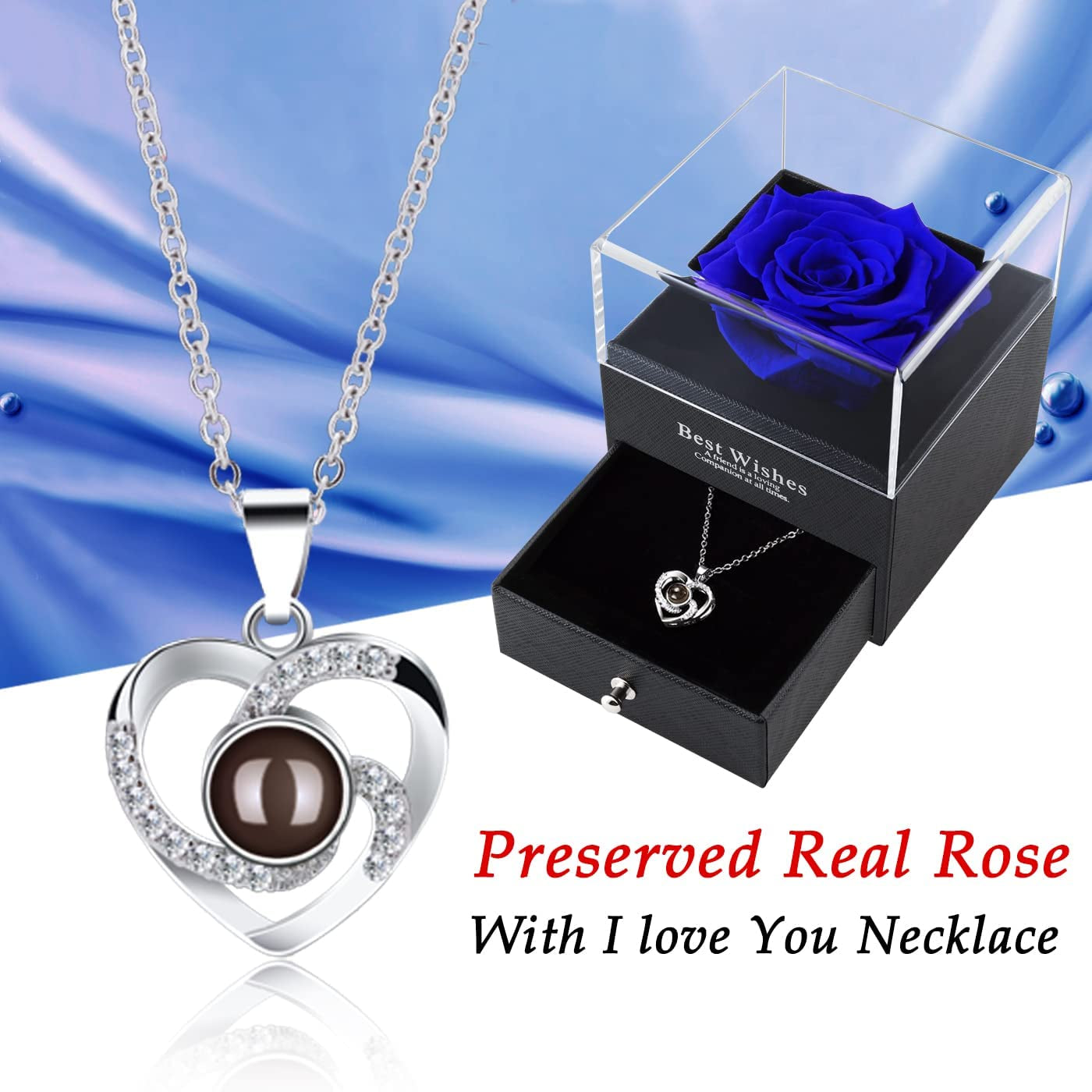 Christmas Flowers for Delivery Prime Gifts, Preserved Real Rose with I Love You Necklace -Eternal Flowers Rose Gifts for Mom Wife Girlfriend on Mothers Day Anniversary Birthday Gifts for Women