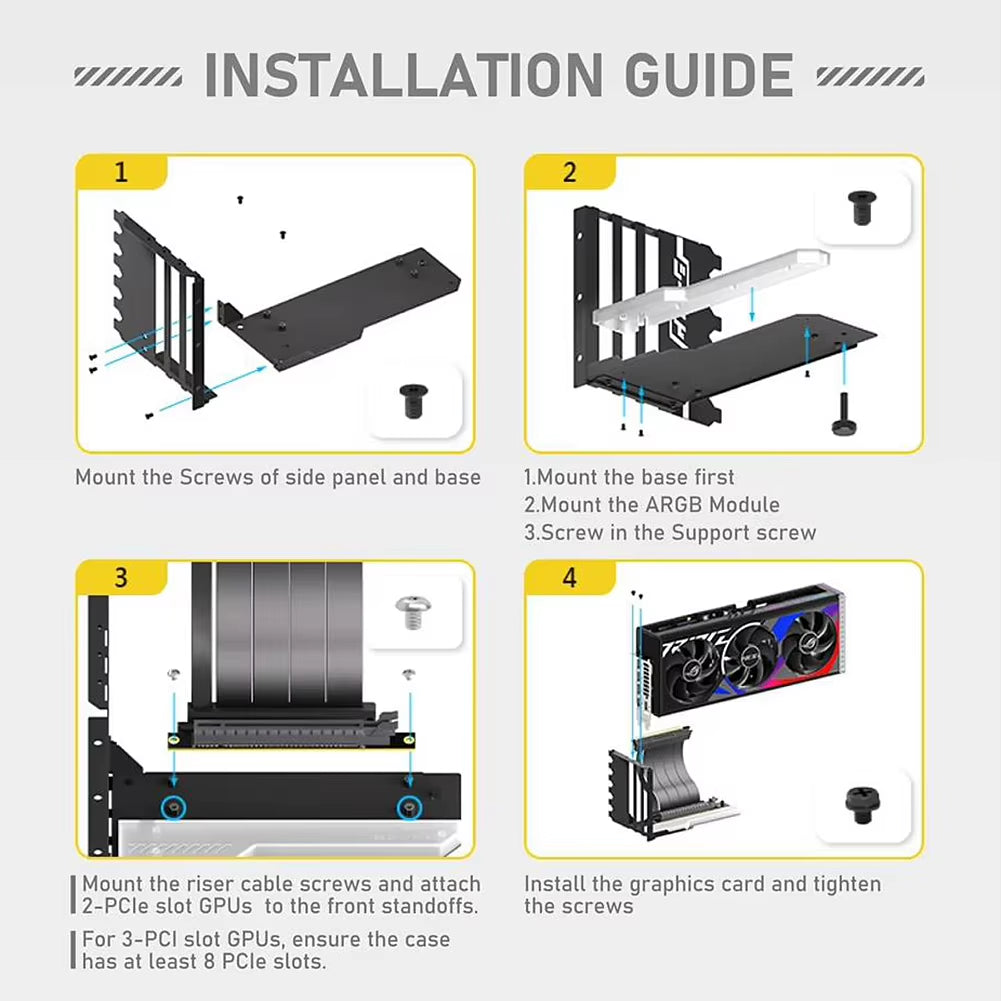 Vertical Graphics Card Holder Kit with 115Mm PCI-E 4.0 X16 Riser ARGB Cable Video Card Support Kit 90 Degree Right Angle