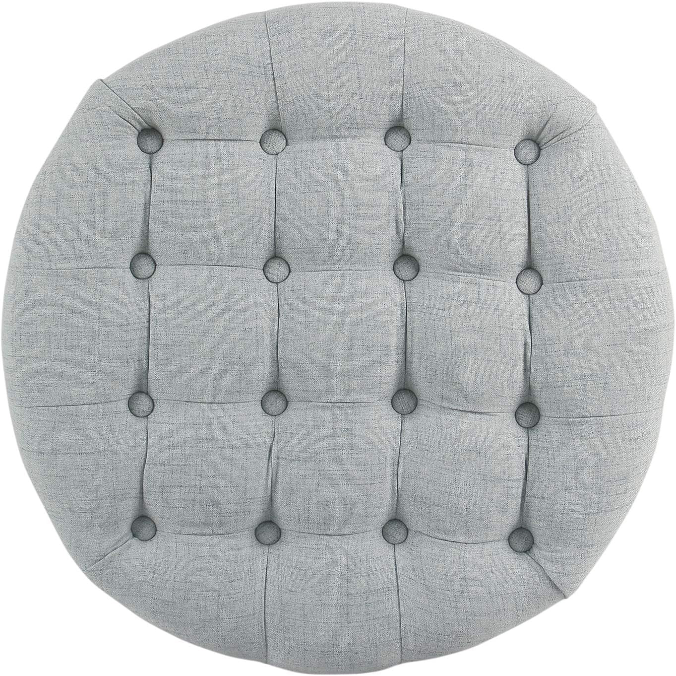 Stylish Light Blue Button Tufted Woven Round Storage Ottoman
