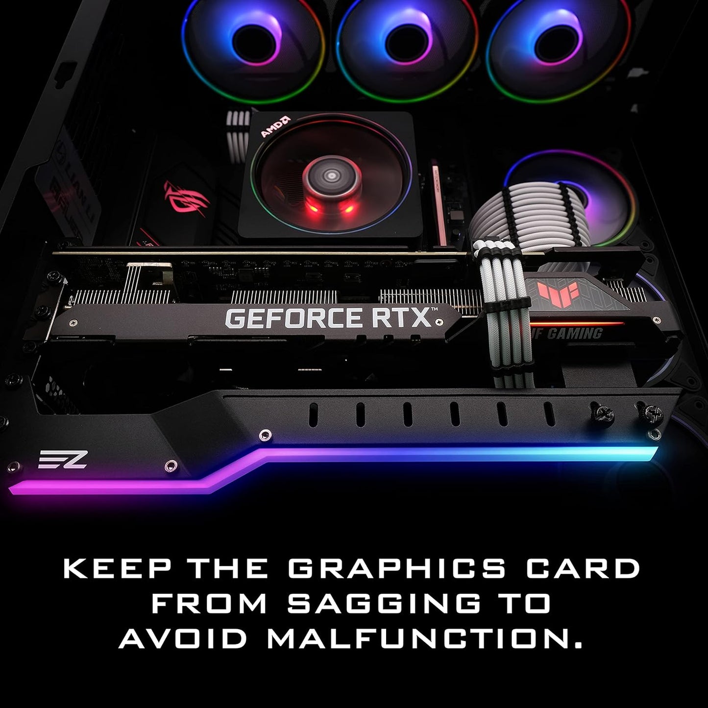 GPU Holder Brace Graphics Card GPU Support Video Card Holder Bracket with 5V 3 Pin ARGB LED, Video Card Sag Holder/Holster Bracket Support RX6700,RTX3090- 309Ez-Black