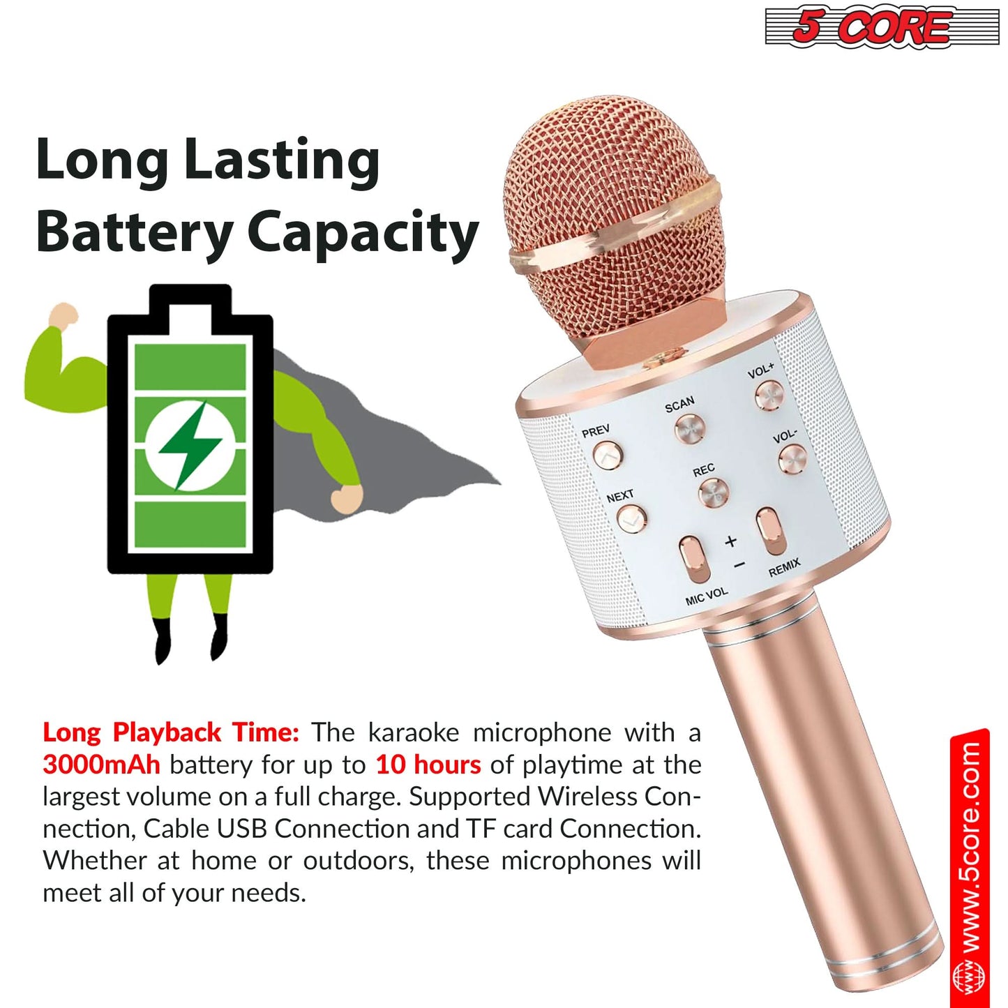 5Core Wireless Karaoke Microphone Bluetooth Mic Portable Handheld Microfonos Inalambricos COPPER & GOLD