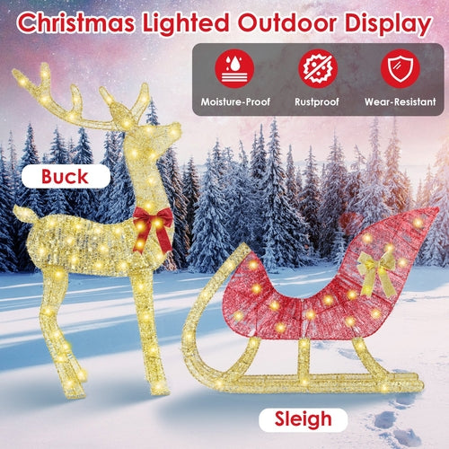 1Pc Lighted Christmas Reindeer & Sleigh Indoor Outdoor Christmas