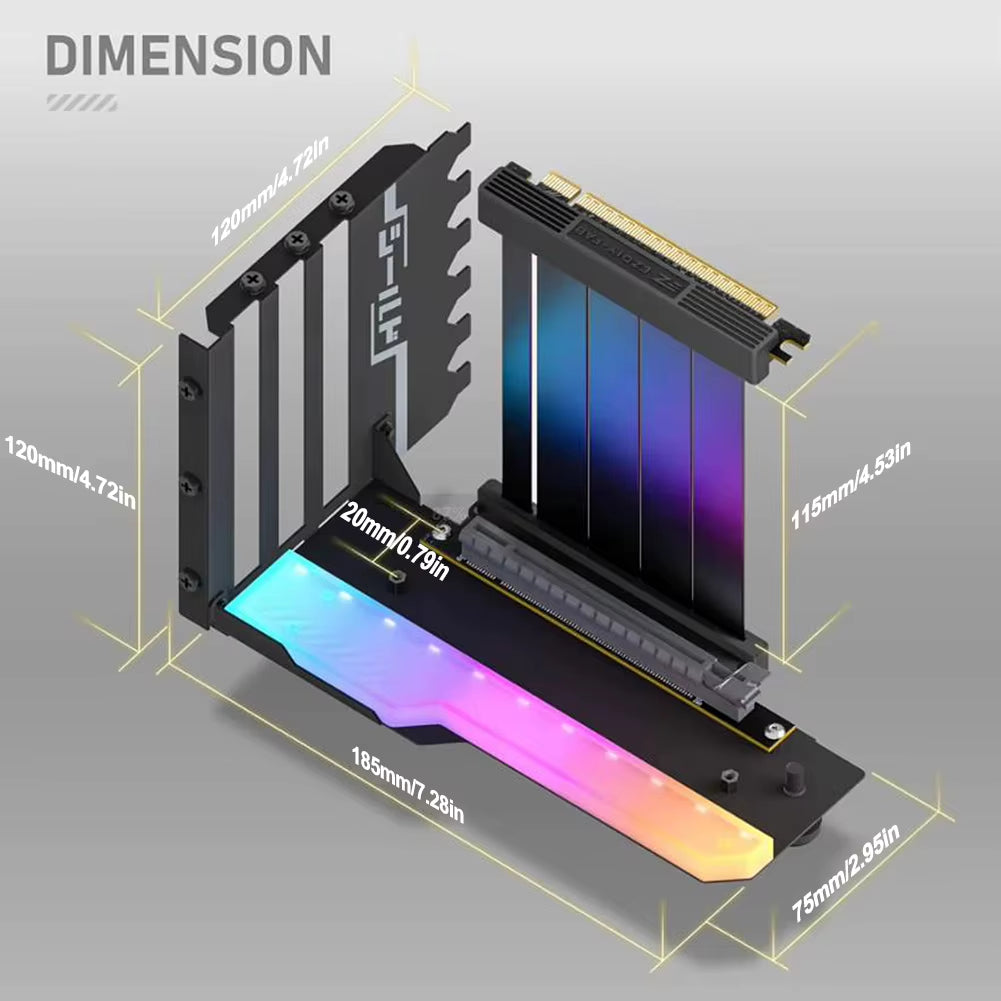 Vertical Graphics Card Holder Kit with 115Mm PCI-E 4.0 X16 Riser ARGB Cable Video Card Support Kit 90 Degree Right Angle