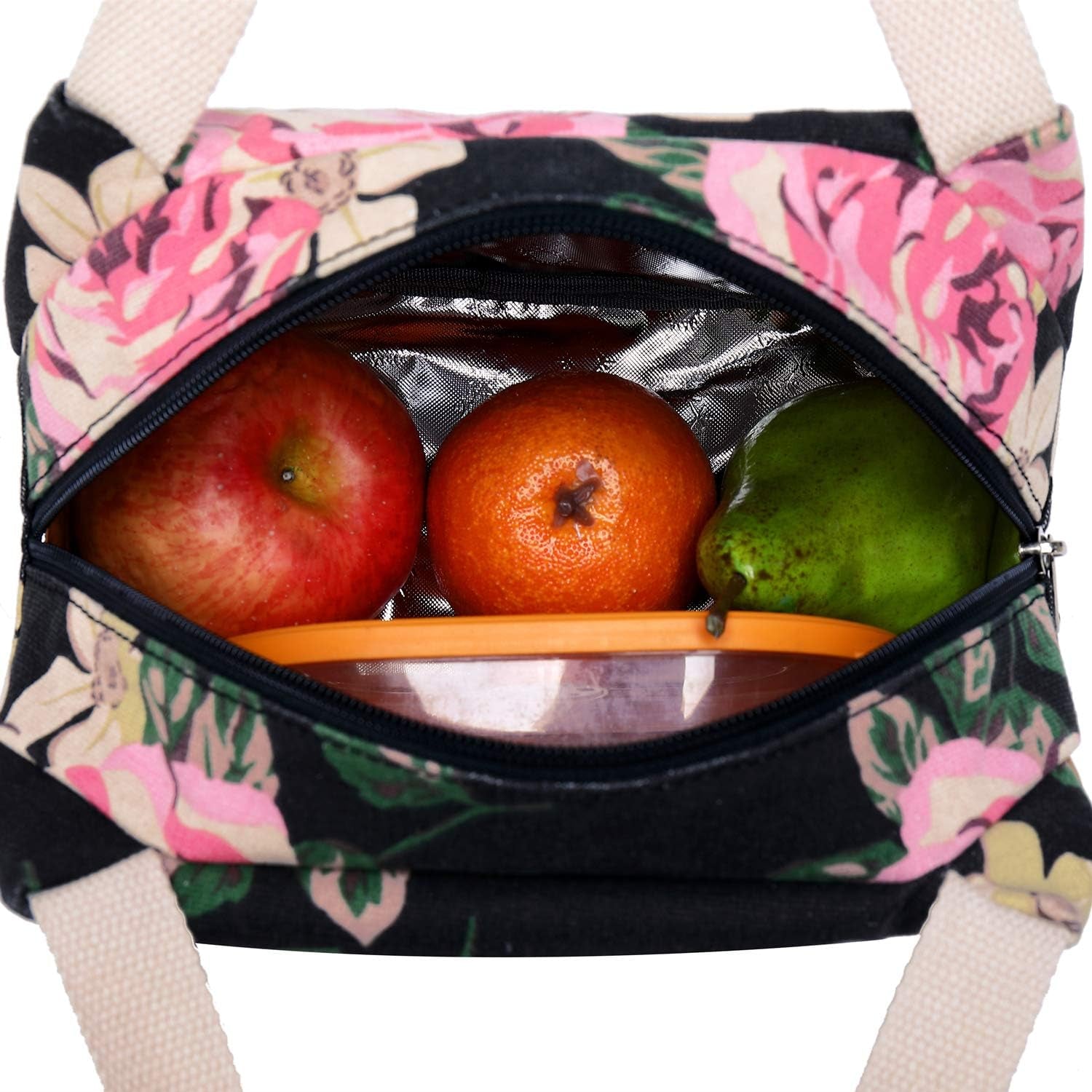 Canvas School Bag Teens Backpack for School - Floral-Black