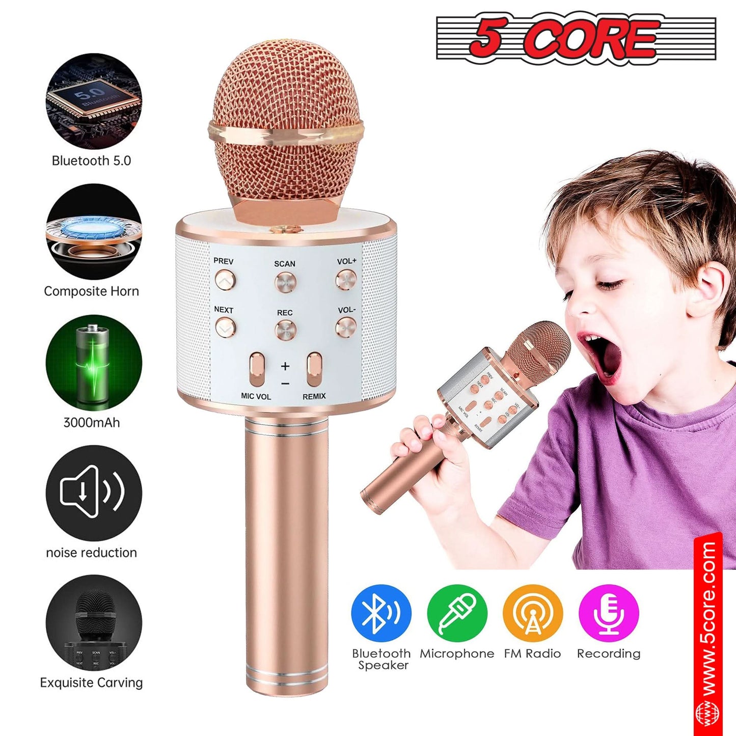 5Core Wireless Karaoke Microphone Bluetooth Mic Portable Handheld Microfonos Inalambricos COPPER & GOLD