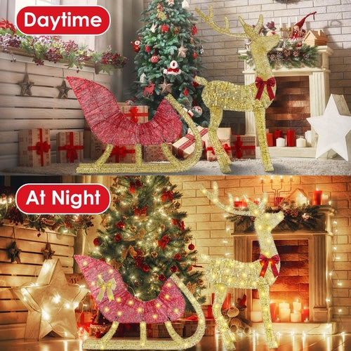 1Pc Lighted Christmas Reindeer & Sleigh Indoor Outdoor Christmas