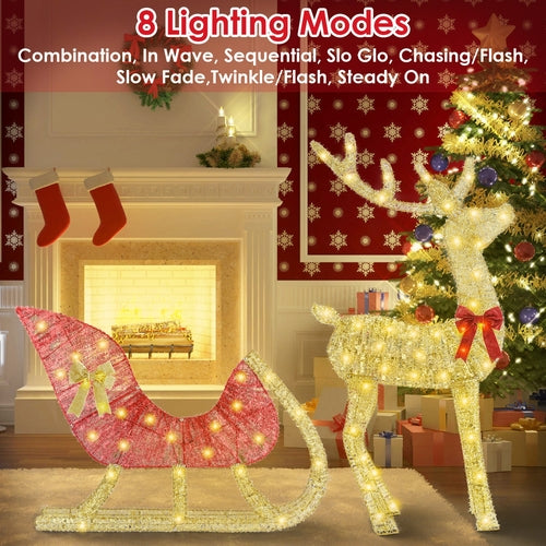 1Pc Lighted Christmas Reindeer & Sleigh Indoor Outdoor Christmas