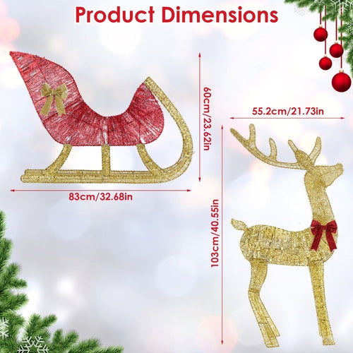 1Pc Lighted Christmas Reindeer & Sleigh Indoor Outdoor Christmas