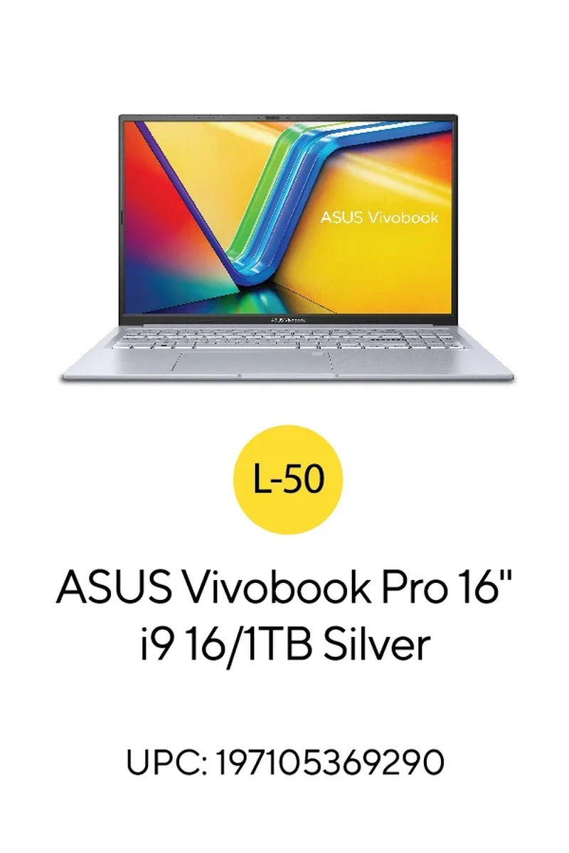 Vivobook Pro 16 Inch WUXGA Windows Laptop Intel Core I9-13900H NVIDIA Geforce RTX 4050 16GB RAM 1TB SSD Cool Silver