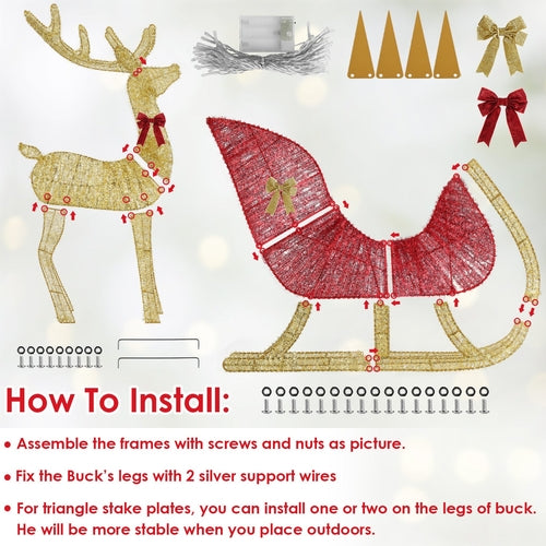 1Pc Lighted Christmas Reindeer & Sleigh Indoor Outdoor Christmas