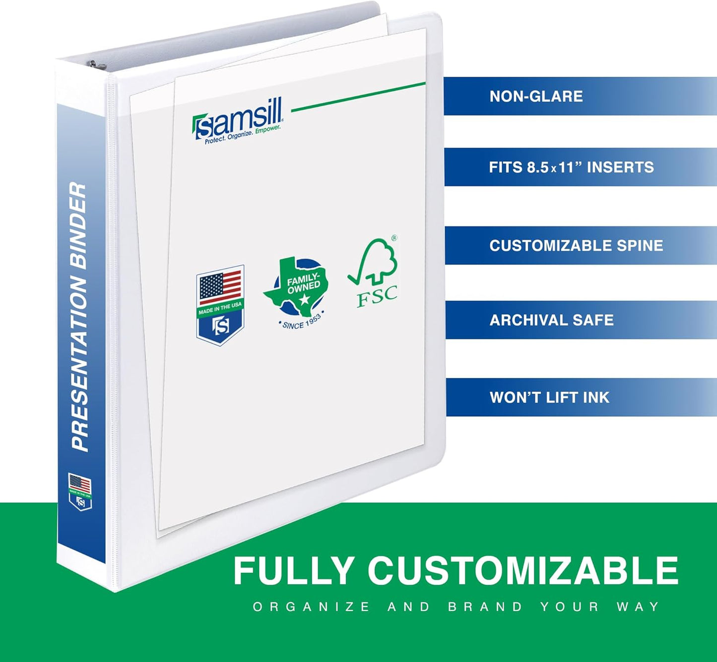 3 Inch 3 Ring Binders, Made in USA, Economy round Ring, Clear View Cover, 550 Sheet Capacity - for School, Home, Office - White, 4 Pack