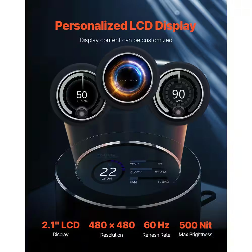 CPU Liquid Cooler AIO CPU Water Cooler-120Mm PWN Fans Pump Customizable PC Liquid Cooler with 2.1 In. LCD Display