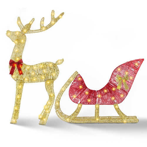 1Pc Lighted Christmas Reindeer & Sleigh Indoor Outdoor Christmas