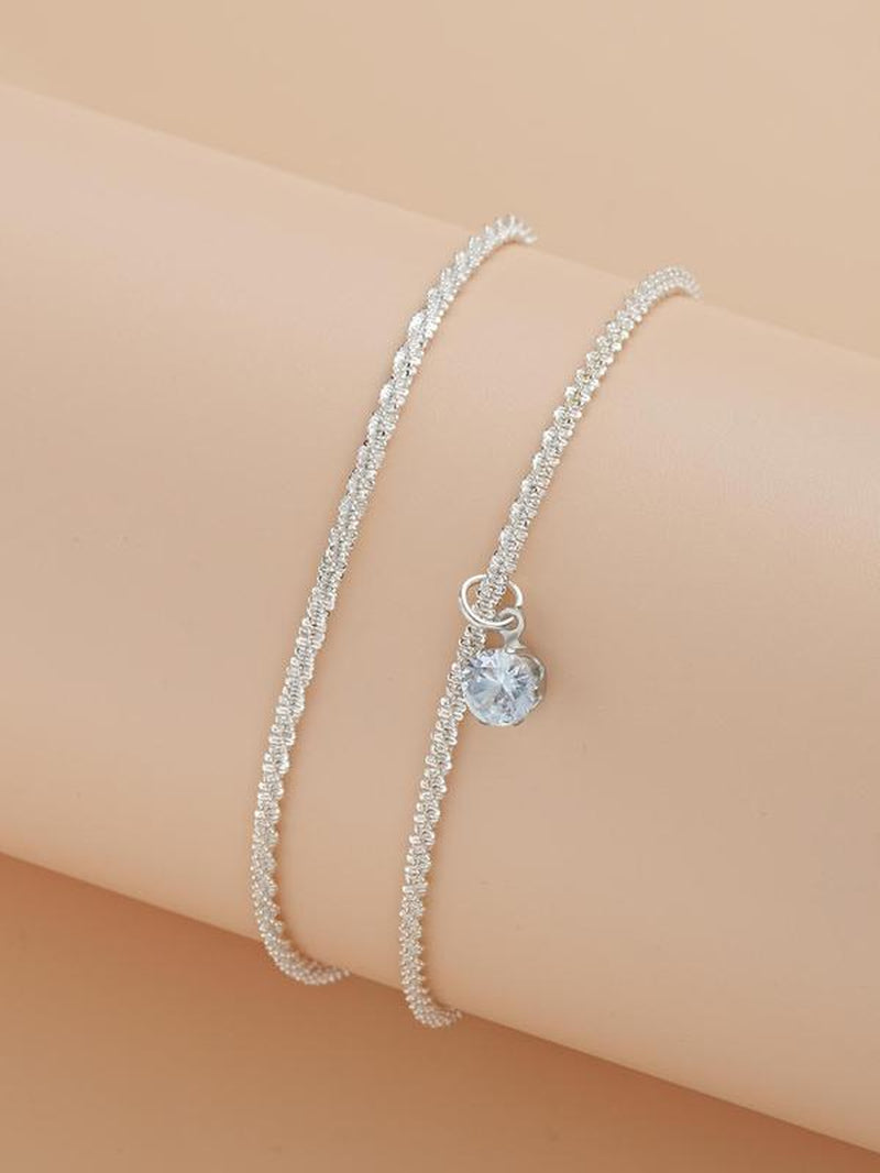 Women'S Elegant Rhinestone Sparkle Decorated Adjustable Anklet (2Counts/Set), Exquisite Trendy Anklet, Fashionable Body Jewelry for Women & Girls, Gift Ready