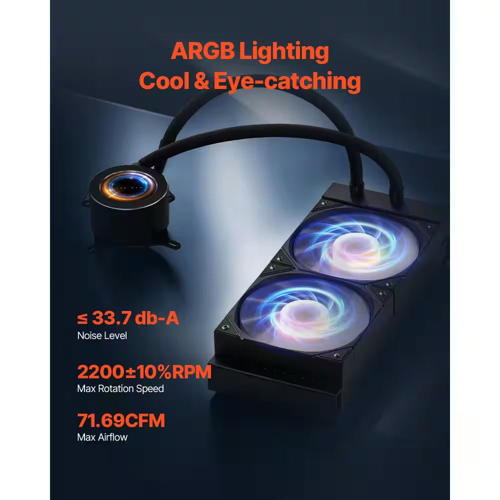 CPU Liquid Cooler AIO CPU Water Cooler-120Mm PWN Fans Pump Customizable PC Liquid Cooler with 2.1 In. LCD Display