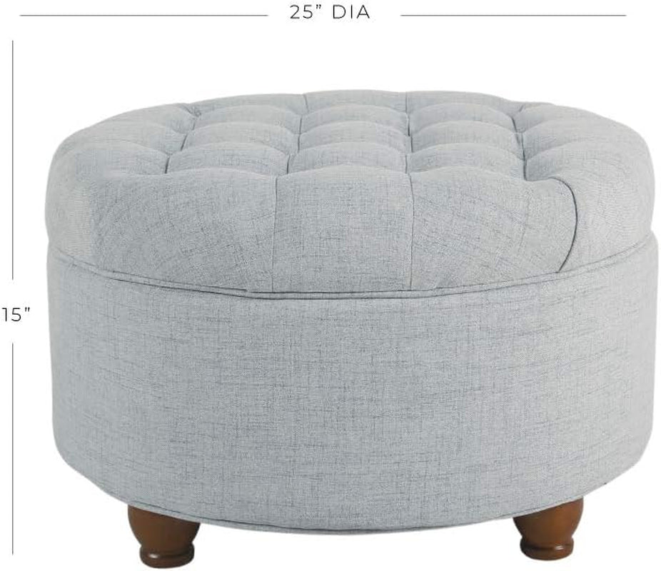 Stylish Light Blue Button Tufted Woven Round Storage Ottoman
