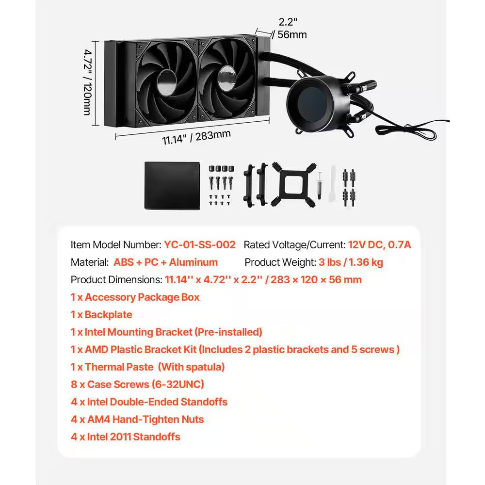 CPU Liquid Cooler AIO CPU Water Cooler-120Mm PWN Fans Pump 1. 8 In. Display Max 2200RPM CPU Cooling Fan