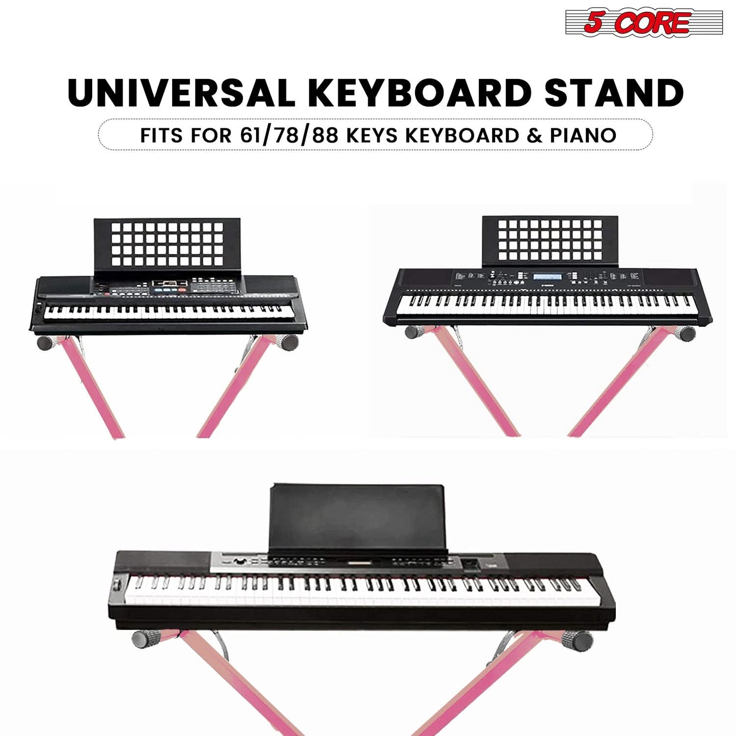 5Core Keyboard Stand Single X Style Adjustable Lift Piano Riser For 49 To 88 Keys PINK