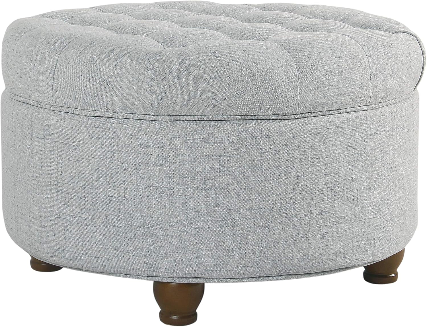 Stylish Light Blue Button Tufted Woven Round Storage Ottoman