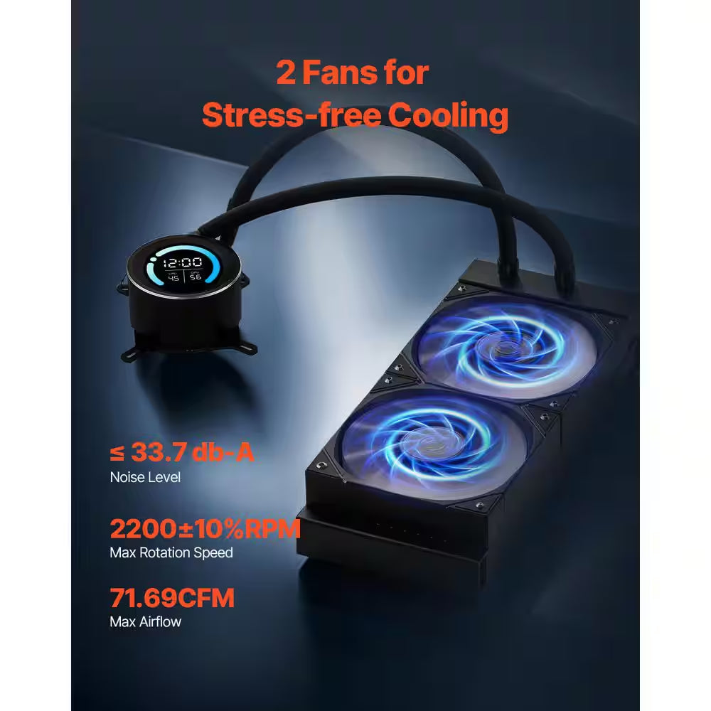 CPU Liquid Cooler AIO CPU Water Cooler-120Mm PWN Fans Pump 1. 8 In. Display Max 2200RPM CPU Cooling Fan