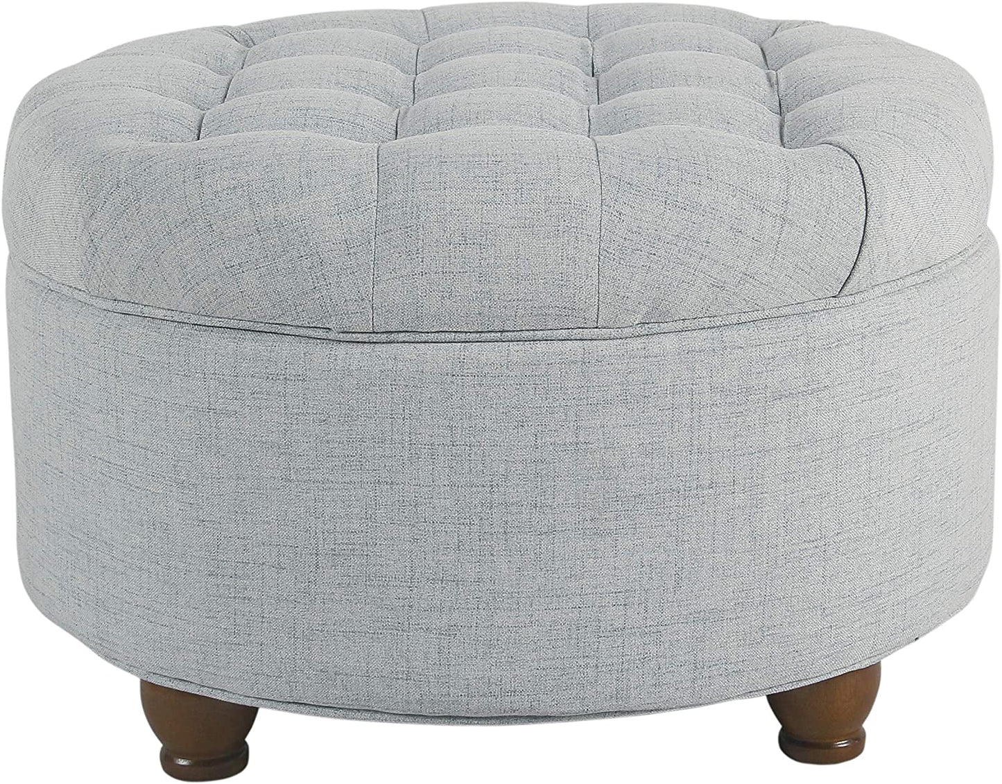 Stylish Light Blue Button Tufted Woven Round Storage Ottoman