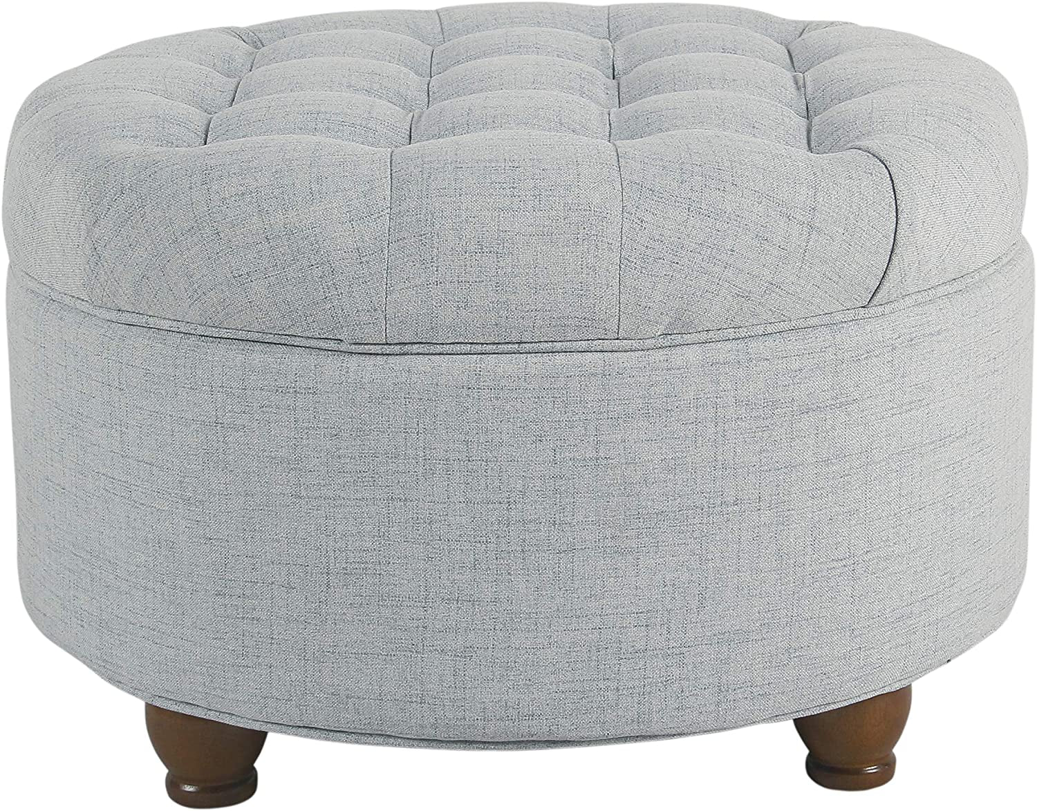 Stylish Light Blue Button Tufted Woven Round Storage Ottoman