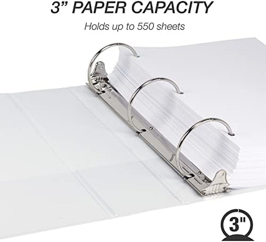 3 Inch 3 Ring Binders, Made in USA, Economy round Ring, Clear View Cover, 550 Sheet Capacity - for School, Home, Office - White, 4 Pack
