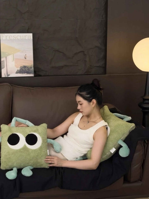 Big Eyes 2-in-1 Convertible Throw Pillow Blanket, Cute Whimsical Soft