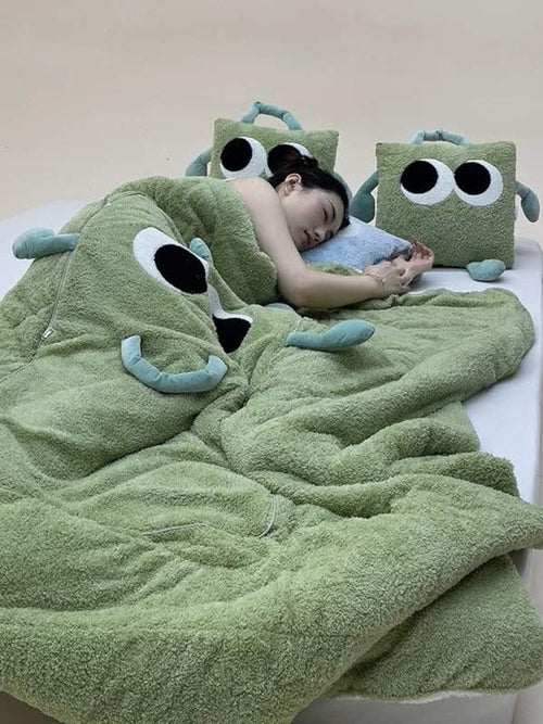 Big Eyes 2-in-1 Convertible Throw Pillow Blanket, Cute Whimsical Soft