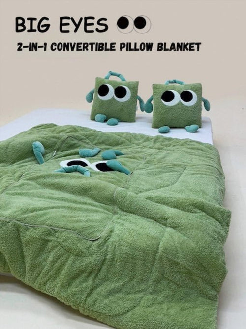 Big Eyes 2-in-1 Convertible Throw Pillow Blanket, Cute Whimsical Soft