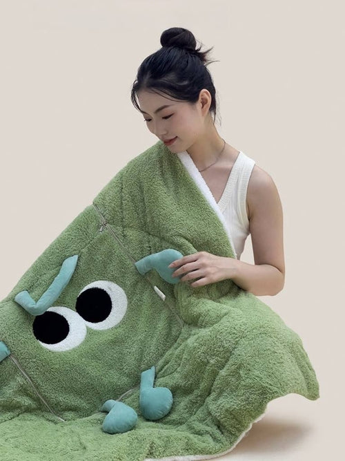 Big Eyes 2-in-1 Convertible Throw Pillow Blanket, Cute Whimsical Soft