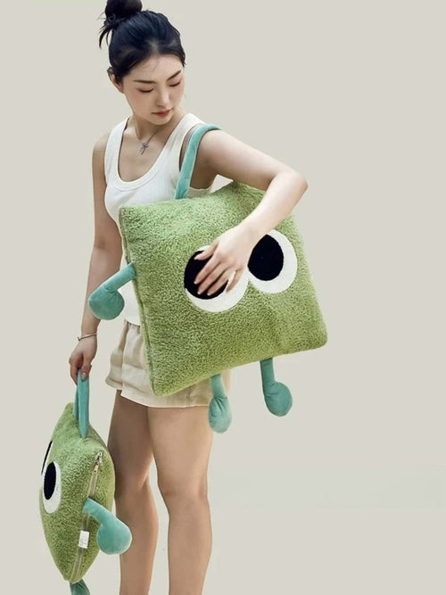 Big Eyes 2-in-1 Convertible Throw Pillow Blanket, Cute Whimsical Soft