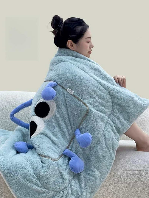 Big Eyes 2-in-1 Convertible Throw Pillow Blanket, Cute Whimsical Soft