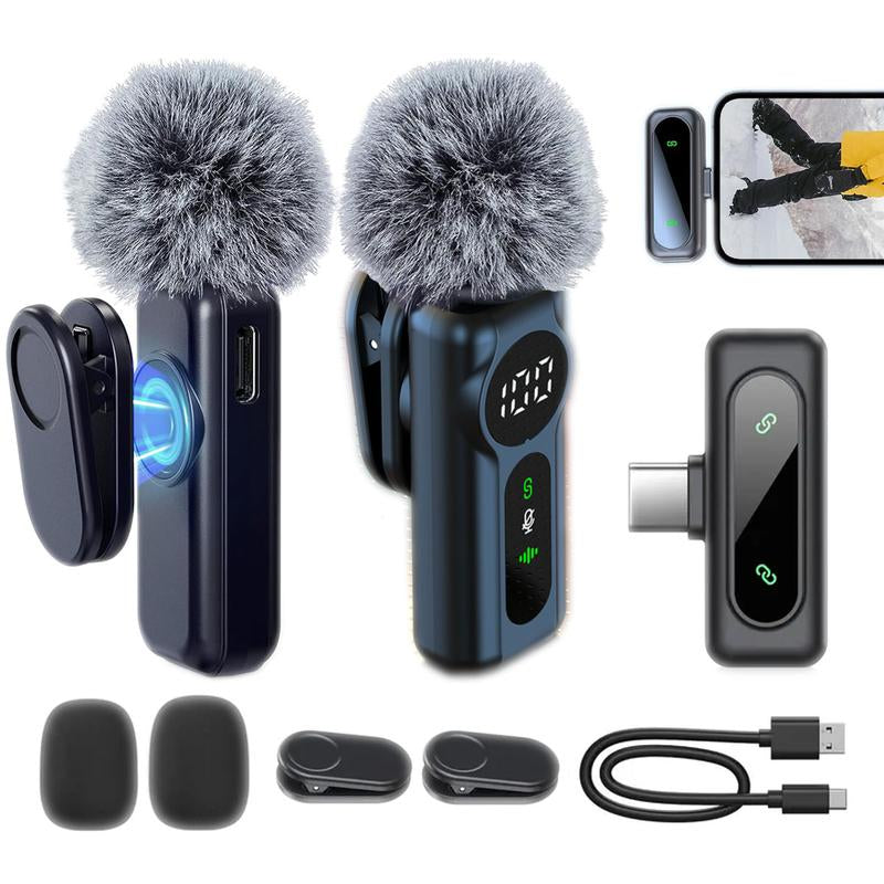 BUBUN Wireless Microphone for Iphone, Ipad, Android, Lavalier Microphone for Video Recording - 2 Pack Iphone Mic Crystal Clear Recording with USB-C for ASMR