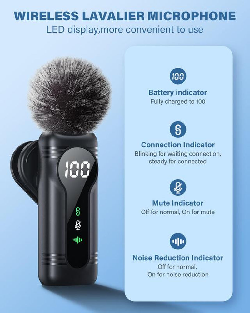 BUBUN Wireless Microphone for Iphone, Ipad, Android, Lavalier Microphone for Video Recording - 2 Pack Iphone Mic Crystal Clear Recording with USB-C for ASMR