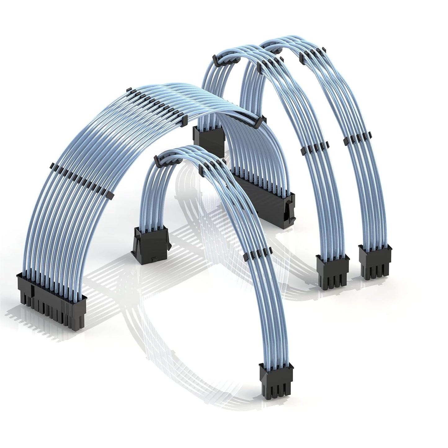 - 30Cm PSU Cable Extension 18AWG Oxygen Free Copper (OFC) Teflon Jacket Custom Mod GPU PC W/Comb Kit | 1 X 24 P (20+4) | 1 X 8 P (4+4) CPU | 2 X 8 P (6+2) GPU Set | 300Mm - Blue