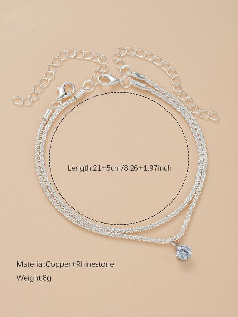 Women'S Elegant Rhinestone Sparkle Decorated Adjustable Anklet (2Counts/Set), Exquisite Trendy Anklet, Fashionable Body Jewelry for Women & Girls, Gift Ready