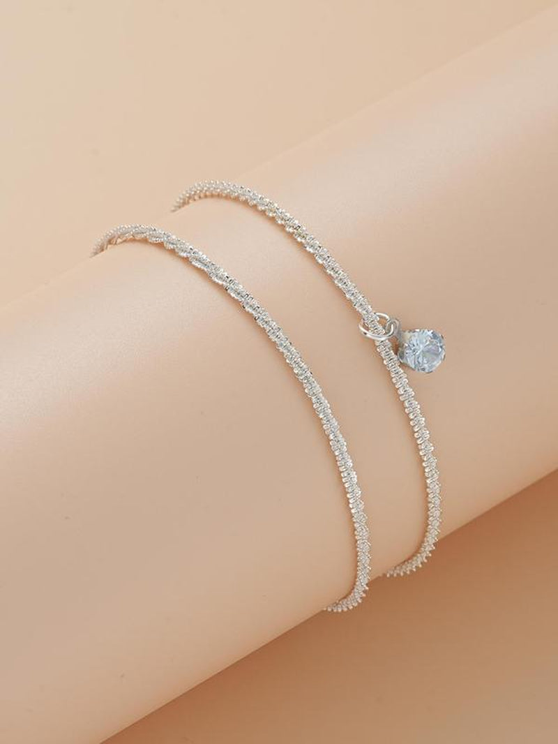 Women'S Elegant Rhinestone Sparkle Decorated Adjustable Anklet (2Counts/Set), Exquisite Trendy Anklet, Fashionable Body Jewelry for Women & Girls, Gift Ready