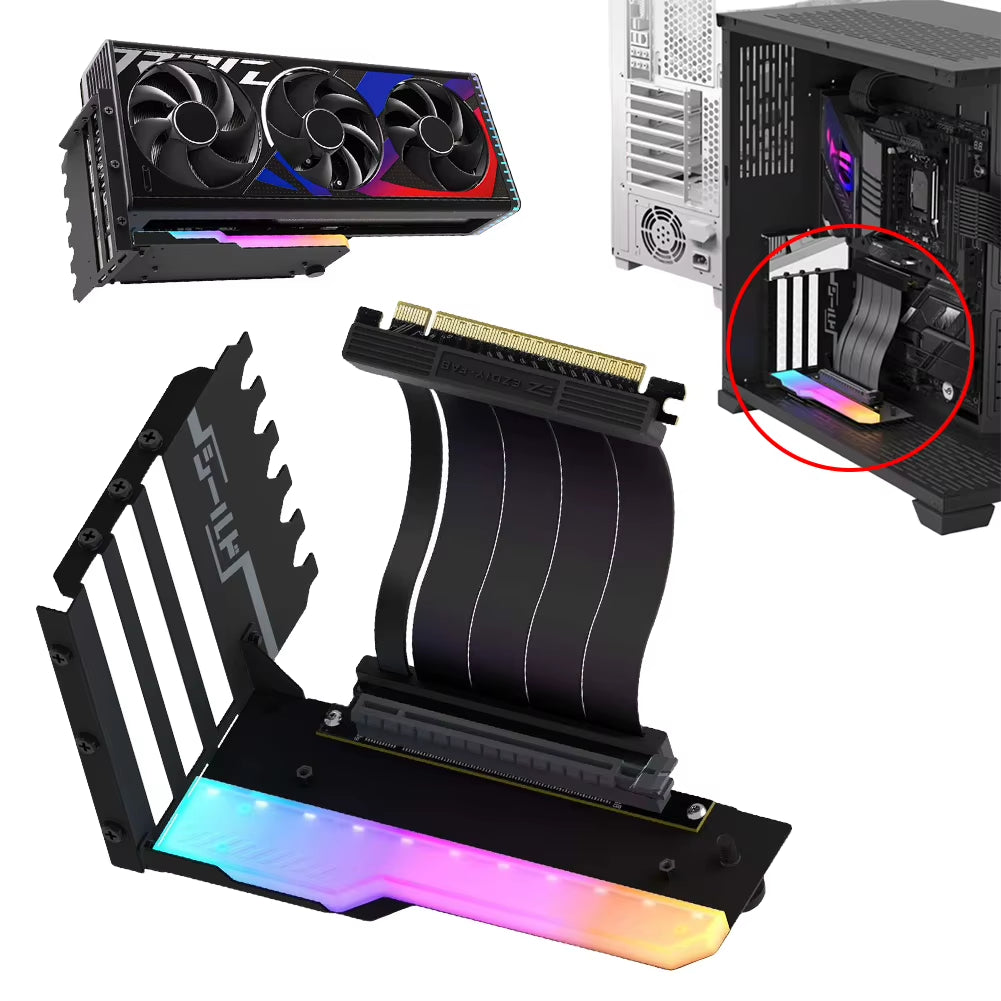 Vertical Graphics Card Holder Kit with 115Mm PCI-E 4.0 X16 Riser ARGB Cable Video Card Support Kit 90 Degree Right Angle