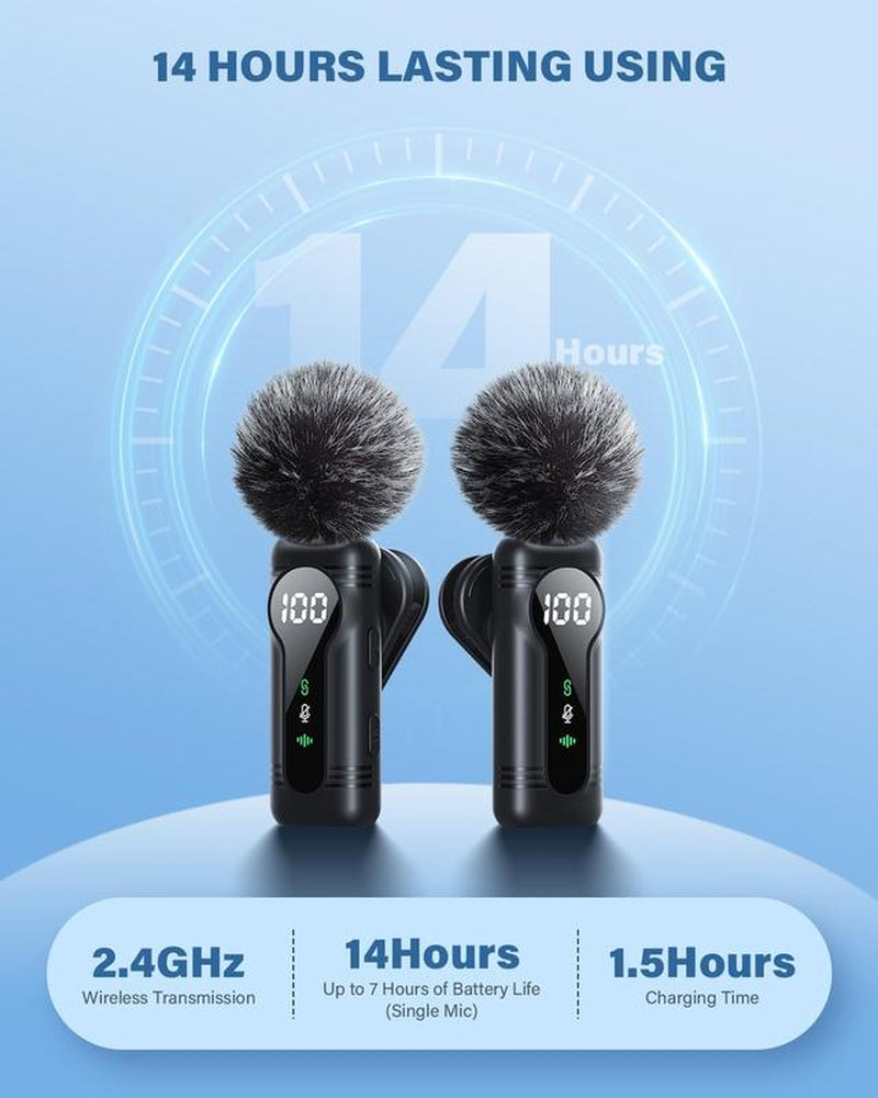 BUBUN Wireless Microphone for Iphone, Ipad, Android, Lavalier Microphone for Video Recording - 2 Pack Iphone Mic Crystal Clear Recording with USB-C for ASMR