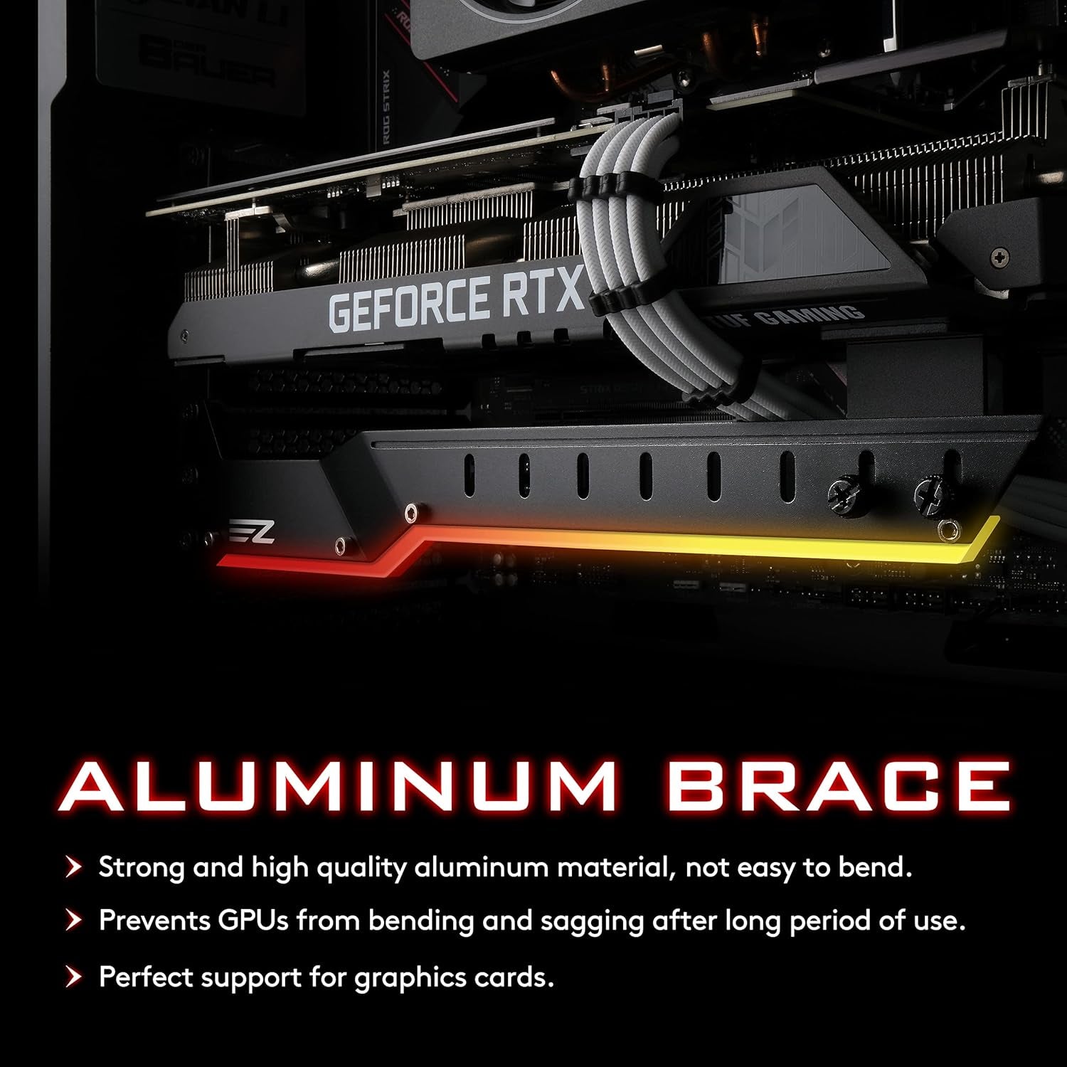 GPU Holder Brace Graphics Card GPU Support Video Card Holder Bracket with 5V 3 Pin ARGB LED, Video Card Sag Holder/Holster Bracket Support RX6700,RTX3090- 309Ez-Black
