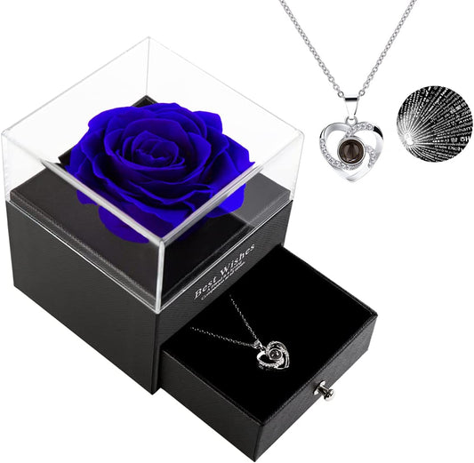 Christmas Flowers for Delivery Prime Gifts, Preserved Real Rose with I Love You Necklace -Eternal Flowers Rose Gifts for Mom Wife Girlfriend on Mothers Day Anniversary Birthday Gifts for Women