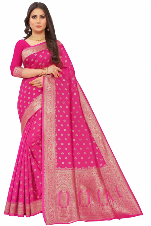 Kanjivaram Silk Saree-Rani Pink