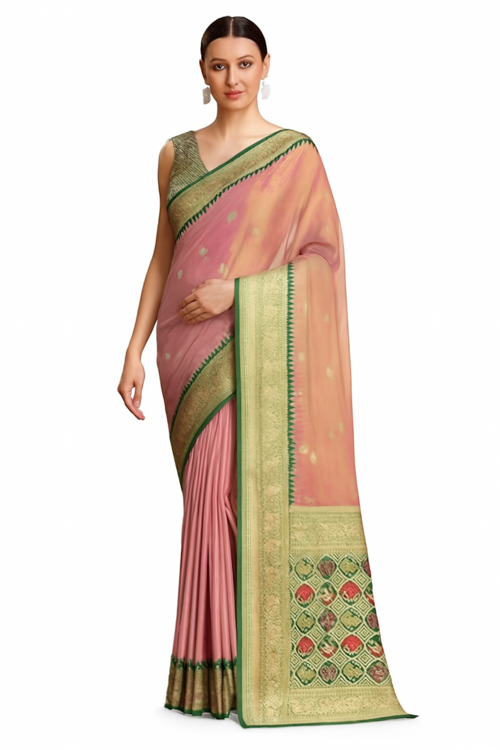 Banarasi tissue silk saree-Peach
