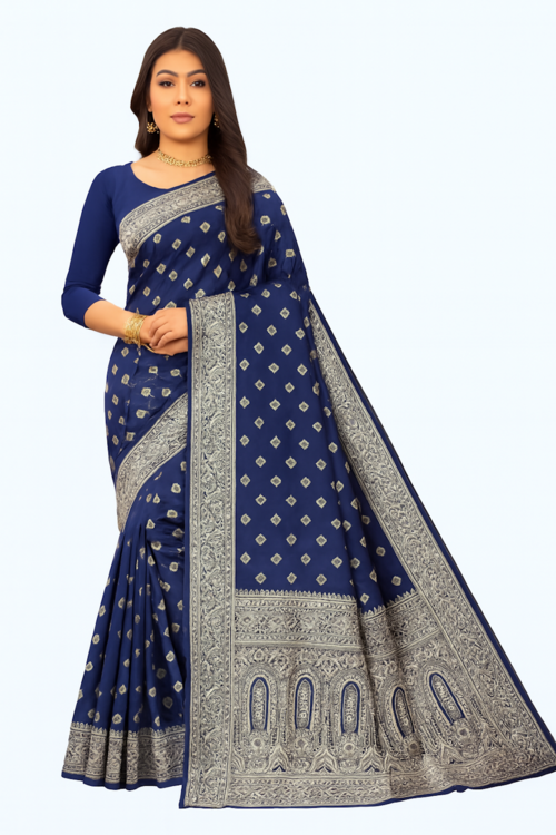 Kanjivaram Silk Saree-Navy