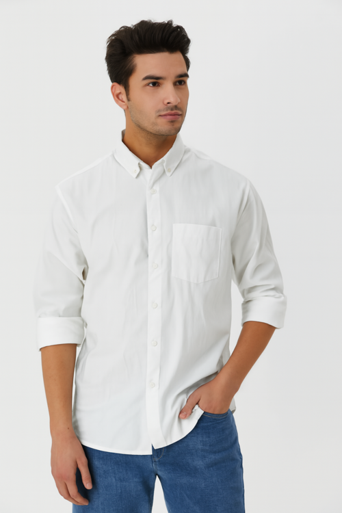 Men Solid Shirt, White (Size-L)