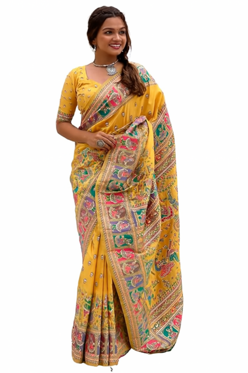 Kanjivaram Pure Soft Silk Saree-Mustard