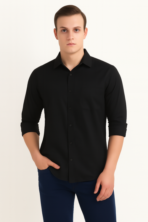 Men Solid Shirt, Black (Size-M)