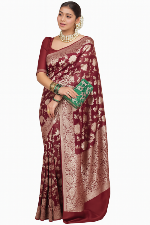 Women's Banarasi Saree-Wine